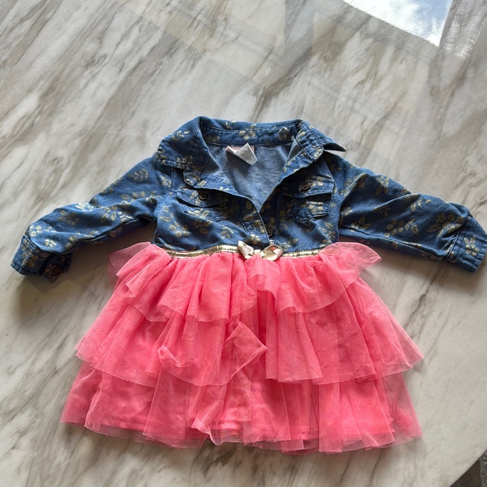 Little Lass Blue and Pink Jean Jacket with Tulle Skirt